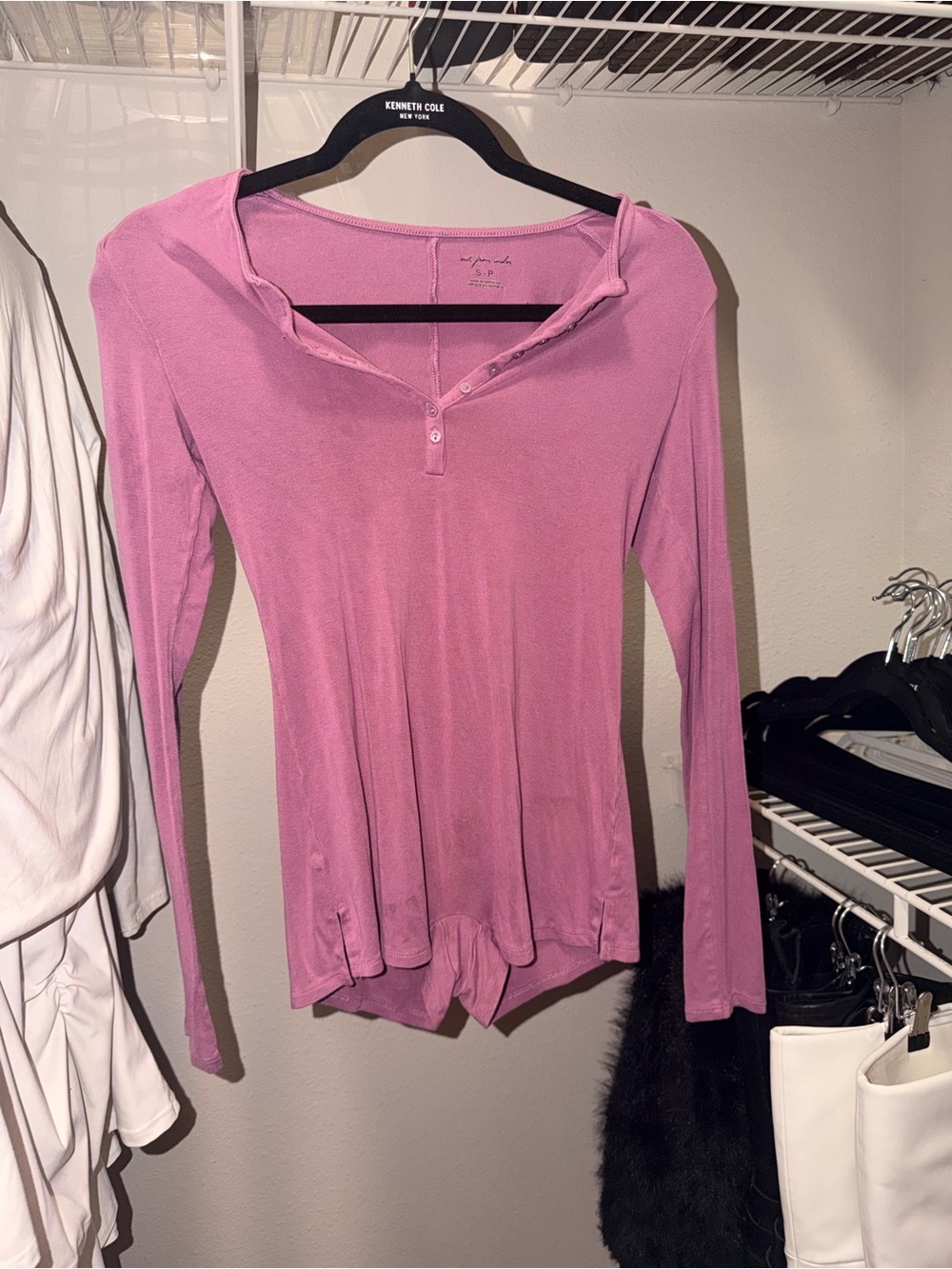 Pink Long-Sleeve Henley romper